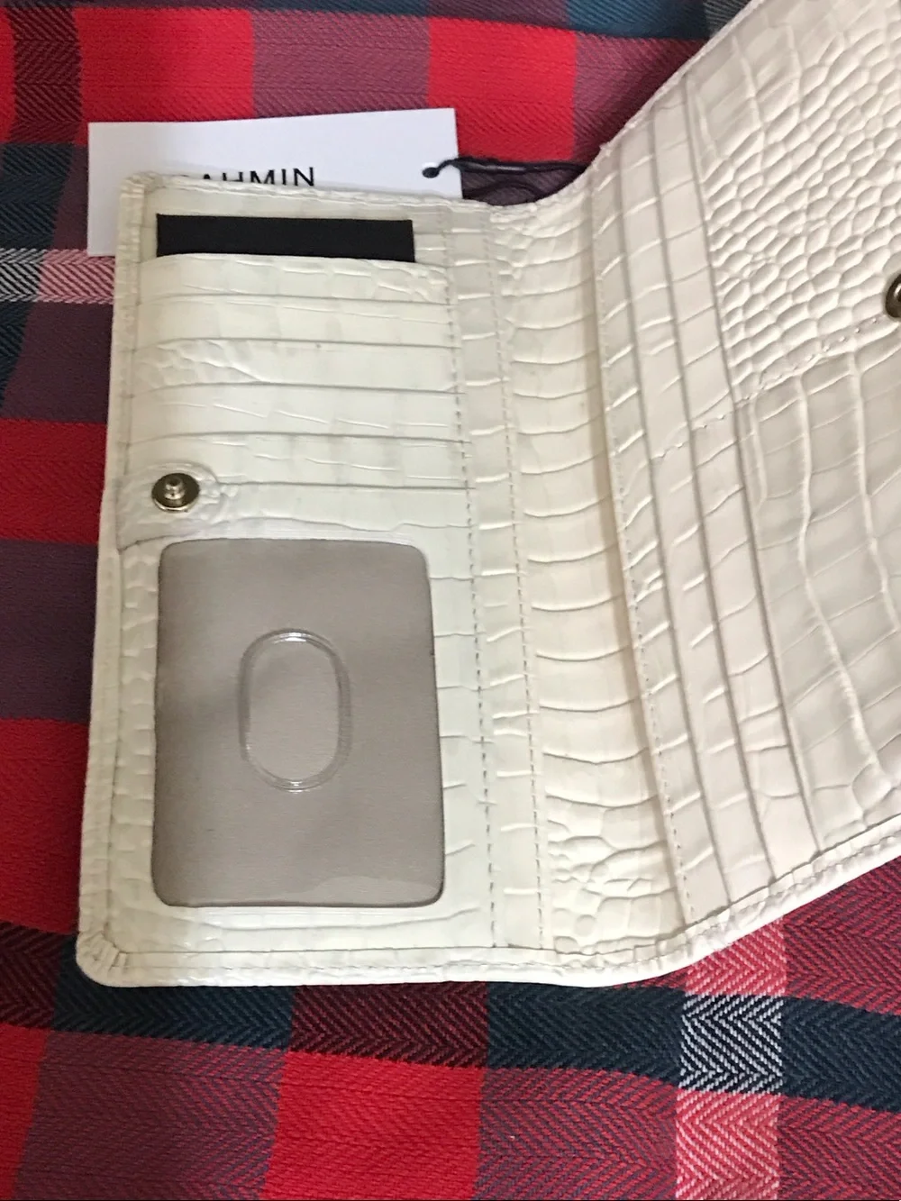 Brahmin White Croc-Embossed Foldover Clutch with Gold Plate